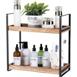 2Tier Countertop Organizer for Bathroom Counter Wood Bathroom Counter Organizers